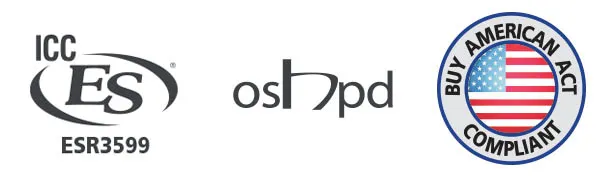 Blue Banger Hanger Tested Approved ICC and OSHPD Logos